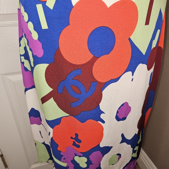 Coco Chanel spring Vintage 2000 runway silk knee high skirt muti color floral - Picture 8 of 17
